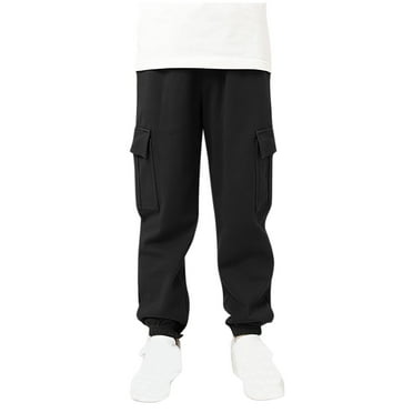 Atogsazn Boys Cotton Jogger Sweatpants Children's Cargo Pants Elastic Waist Athletic Pants Solid Clothes Black 13-14 Years on Clearance