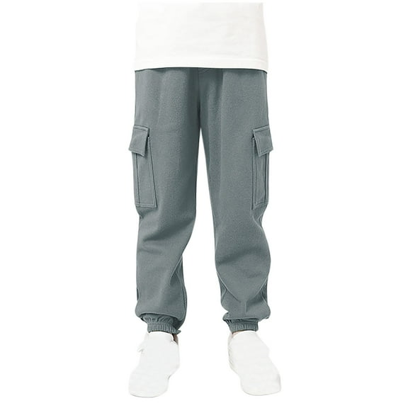 Atogsazn Boys Cotton Jogger Sweatpants Children's Cargo Pants Elastic Waist Athletic Pants Solid Clothes Dark Gray 13-14 Years