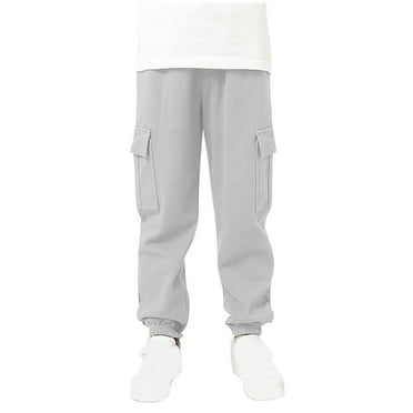 Atogsazn Boys Cotton Jogger Sweatpants Children's Cargo Pants Elastic Waist Athletic Pants Solid Clothes Gray 13-14 Years on Clearance