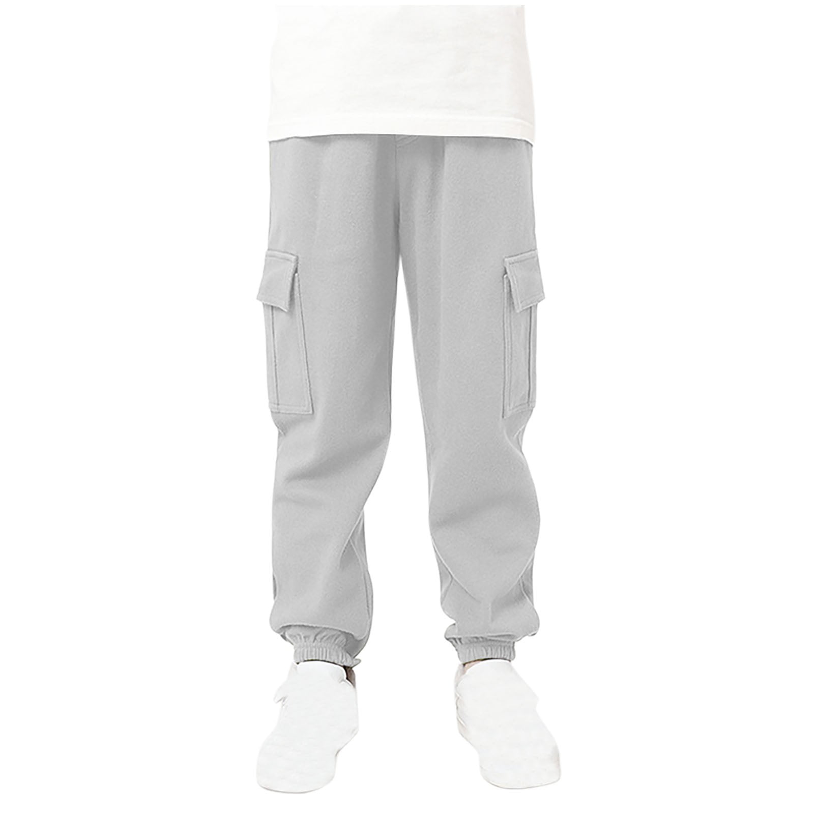 Atogsazn Boys Cotton Jogger Sweatpants Children's Cargo Pants Elastic Waist Athletic Pants Solid Clothes Gray 8-9 Years on Clearance