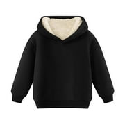 ATOGSAZN Boys Girls Winter Sherpa Lined Hoodie Kids Fleece Long Sleeve Hooded Jackets Fashion Warm Clothes Black 5-6 Years on Clearance