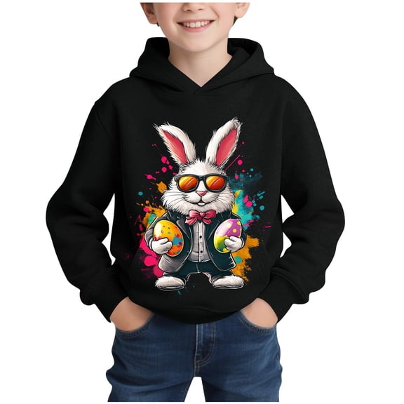 Atogsazn Boys Long Sleeve Hoodies Kids Easter Hooded Sweatshirt Pullover Rabbit Tops with Pocket Outfit Outerwear White 3-4 Years Fashion