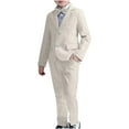 thumbnail image 1 of Atogsazn Boys Suit Wedding Outfit Kids Suit Set Children's Plaid Striped Blazer Suit Pants Bow Tie 4Pcs Set A-Khaki 10-11 Years, 1 of 7