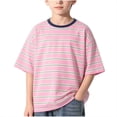thumbnail image 1 of Atogsazn Boys Summer Cotton T Shirt Kids Casual Striped Short Sleeve T-shirt Pullover Loose Fit Tops Pink 3-4 Years Fashion, 1 of 5
