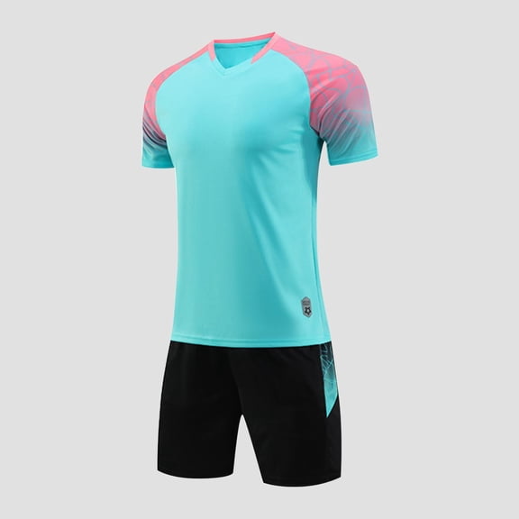 Atogsazn Children Boys Athletic Set Summer Jogger Short Sleeve Tshirt Shorts Outfit Clothes Trendy 09-Sky Blue 8-9 Years