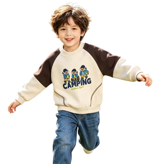 Atogsazn Children Boys Crew Neck Sweatshirt Cartoon Pullover Long Sleeve Sweatshirts Fall Winter Tops Khaki 11-12 Years Fashion