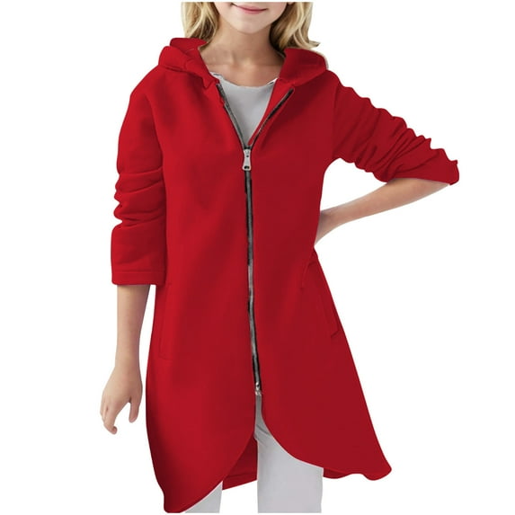 Atogsazn Children Girl Zip Up Jacket Kid Casual Long Sleeve Hooded Jacket Spring Fall Clothes Fashion Red 3-4 Years