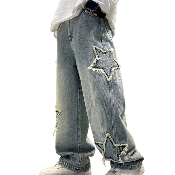 Atogsazn Children Girls Wide Leg Denim Pant Kids Casual Baggy Jeans Elastic Waist Pant Trouser with Pocket 06-Light Blue 6-7 Years Fashion