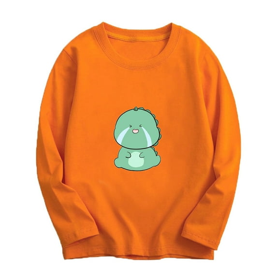 Atogsazn Children's Boy Girl Cotton Sweatshirt Kids Dinosaur Printed Pullover Sweatshirt Spring Fall Clothes Fashion 01-Orange 10-11 Years