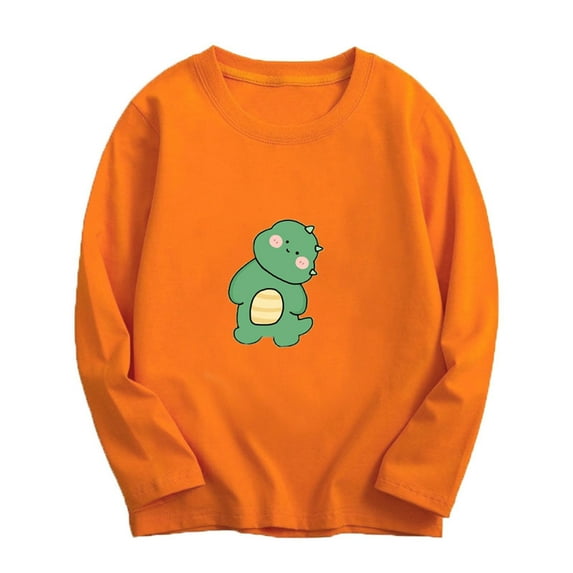 Atogsazn Children's Boy Girl Cotton Sweatshirt Kids Dinosaur Printed Pullover Sweatshirt Spring Fall Clothes Fashion 03-Orange 13-14 Years