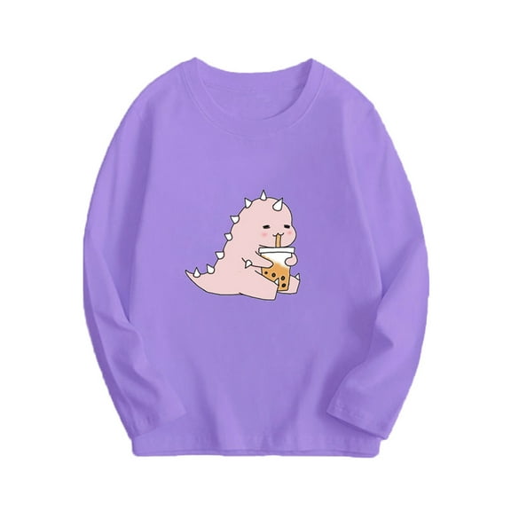 Atogsazn Children's Boy Girl Cotton Sweatshirt Kids Dinosaur Printed Pullover Sweatshirt Spring Fall Clothes Fashion 04-Purple 12-13 Years