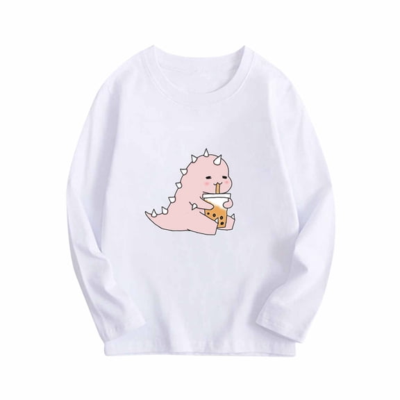 Atogsazn Children's Boy Girl Cotton Sweatshirt Kids Dinosaur Printed Pullover Sweatshirt Spring Fall Clothes Fashion 04-White 9-10 Years