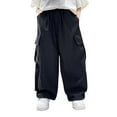 thumbnail image 1 of Atogsazn Children's Boys Baggy Cargo Pants Kids Casual Jogger Loose Sweatpant Trousers Clothing Summer Black 11-12 Years Fashion, 1 of 5