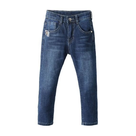 Atogsazn Children's Boys Button Jeans Kids Casual Basic Denim Pants Solid Color Straight Leg Pants for Child A-Dark Blue 7 Years