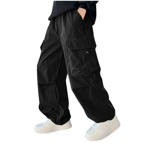 Atogsazn Children's Boys Cargo Pants Kids Girl Casual Baggy Jogger Quick Dry Pants Summer Sport Clothing 02-Black 13-14 Years Fashion