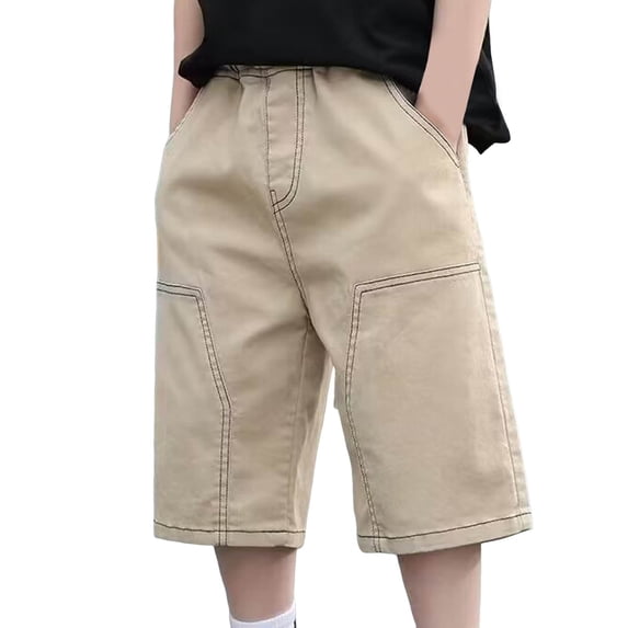 Atogsazn Children's Boys Cargo Shorts Casual Athletic Jogger Shorts with Pocket Boys Wide Leg Outfit Summer 01-Khaki 6-7Years