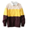 thumbnail image 1 of Atogsazn Children's Boys Colorblock Knitted Sweater Kids Loose Long Sleeve Pullover Sweater Winter Warm Clothes 04-Yellow 3-4 Years, 1 of 4