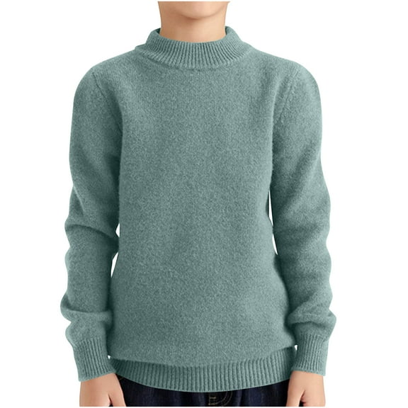 Atogsazn Children's Boys Cotton Sweater Kids Fleece Long Sleeve Pullover Tops Winter Thick Warm Clothes 14-16 Years Green