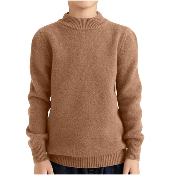 Atogsazn Children's Boys Cotton Sweater Kids Fleece Long Sleeve Pullover Tops Winter Thick Warm Clothes 16-18 Years Brown