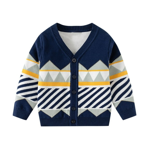 Atogsazn Children's Boys Fleece Sweater Kids Crew Neck Button Knitted Jacket Winter Warm Outfit Clothes Navy 7-8 Years