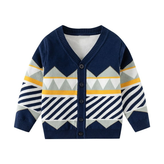 Atogsazn Children's Boys Fleece Sweater Kids Crew Neck Button Knitted Jacket Winter Warm Outfit Clothes Navy 7-8 Years