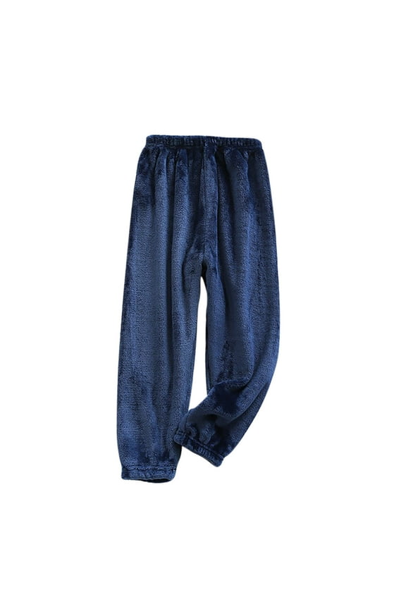 Children 's Boys Fleece Winter Pajamas Pants Kids Fuzzy Thick Warm Pants Soft Flannel Sleepwear Navy 10-11 Years