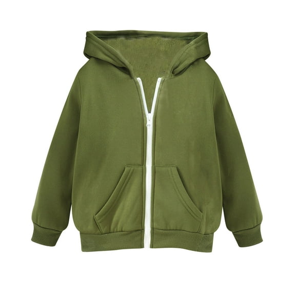 Atogsazn Children's Boys Girls Fleece Jackets Kids Full Zipper Long Sleeve Hooded Jacket Full Fall Winter Clothes Green 5 Years