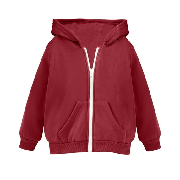 Atogsazn Children's Boys Girls Fleece Jackets Kids Full Zipper Long Sleeve Hooded Jacket Full Fall Winter Clothes Red 6 Years