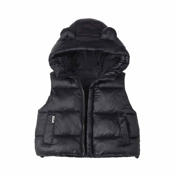 Atogsazn Children's Boys Girls Hooded Puffer Tank Tops Zip Up Sleeveless Jackets Coat Winter Warm Clothes A-Black 3-4 Years