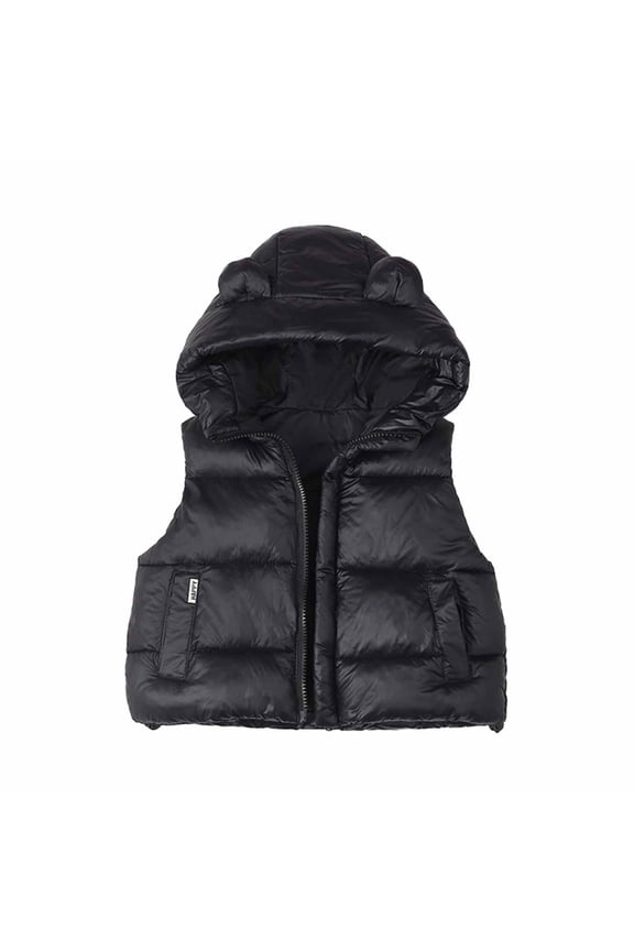 Children's Boys Girls Hooded Puffer Tank Tops Zip Up Sleeveless Jackets Coat Winter Warm Clothes A-Black 3-4 Years