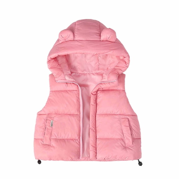 Atogsazn Children's Boys Girls Hooded Puffer Tank Tops Zip Up Sleeveless Jackets Coat Winter Warm Clothes A-Pink 7-8 Years