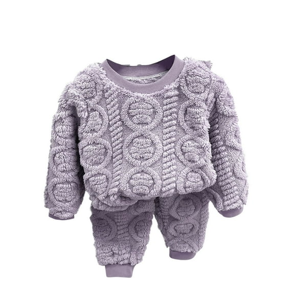 Atogsazn Children's Boys Girls Winter Clothes Outfits Kids Knitted Cotton Long Sleeve Pullover Tops and Pants Set Purple 11-12 Years