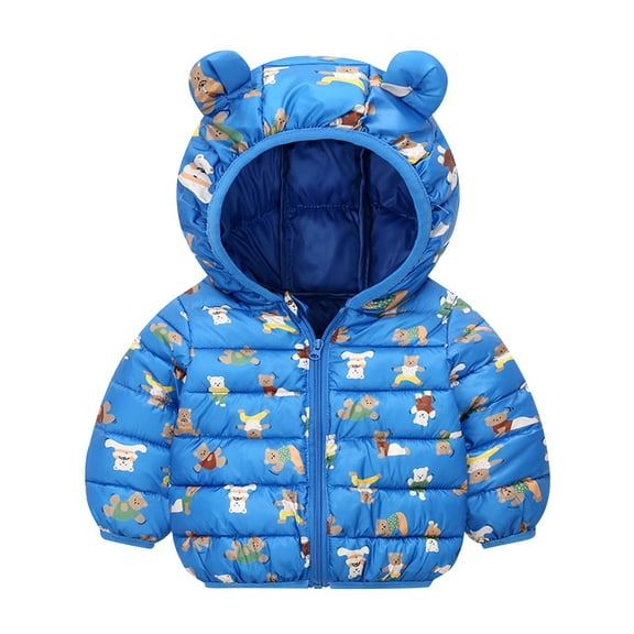 Atogsazn Children's Boys Hoodies Kids Puffer Zip Up Long Sleeve Hooded Jackets Winter Warm Clothes Sky Blue 3-4 Years