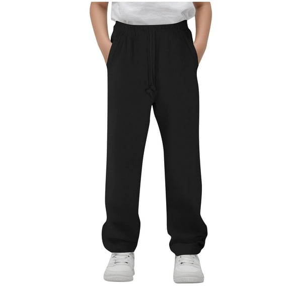 Atogsazn Children's Boys Jogger Sweatpant Casual Elastic Wasit Pants Drawstring Sport Pant Clothing Teen Black 14-15 Years Fashion