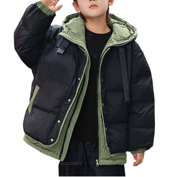 Atogsazn Children's Boys Puffer Jacket Winter Zipper Double Layer Hooded Jackets Hiking Coat Outerwear Black 10-12 Years