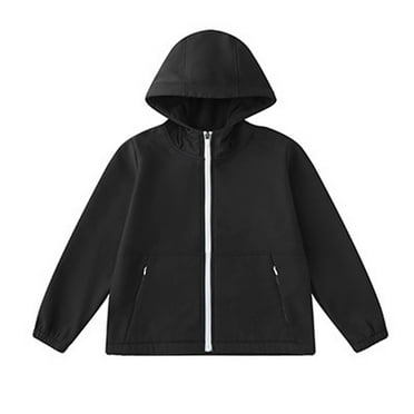 Atogsazn Children's Boys Rain Jacket Kids Windproof Zip Up Long Sleeve Hooded Jackets Lightweight Raincoat Black 8-9 Years on Clearance