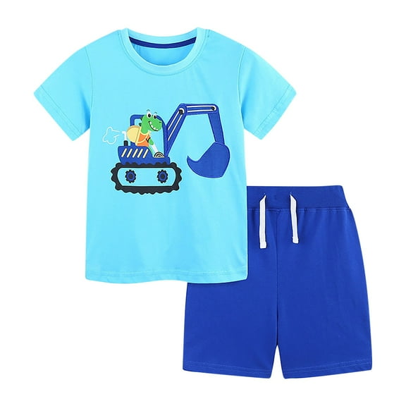 Atogsazn Children's Boys Summer Set Kids Printed Short Sleeve T Shirt and Shorts 2 Piece Outfit Clothes Sky Blue 4-5 Years