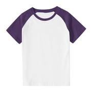 ATOGSAZN Children's Boys Summer Tshirt Kids Casual Colorblock Short Sleeve T-shirt Basic Top Clothes 03-Purple 5-6 Years