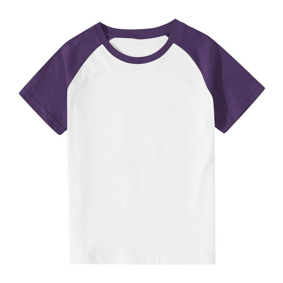 Atogsazn Children's Boys Summer Tshirt Kids Casual Colorblock Short Sleeve T-shirt Basic Top Clothes 03-Purple 5-6 Years