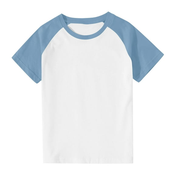 Atogsazn Children's Boys Summer Tshirt Kids Casual Colorblock Short Sleeve T-shirt Basic Top Clothes 04-Blue 13-14 Years