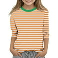 thumbnail image 1 of Atogsazn Children's Casual 3/4 Sleeve T-Shirts Kids Girl Striped Crewneck Loose Pullover Shirts Fashion Blouse Clothes 06-Yellow 9-10 Years, 1 of 5