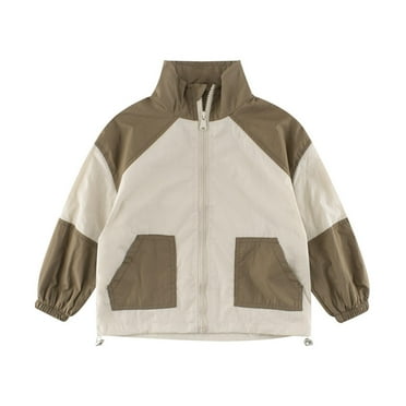 Atogsazn Children's Casual Jackets Kids Boys Zip Up Long Sleeve Colorblock Windproof Coat Clothes Fashion Coffee 5-6 Years on Clearance