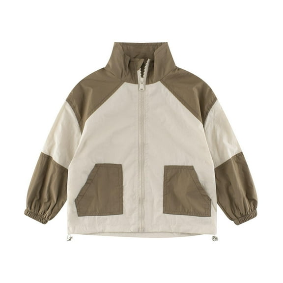 Atogsazn Children's Casual Jackets Kids Boys Zip Up Long Sleeve Colorblock Windproof Coat Clothes Fashion Coffee 5-6 Years