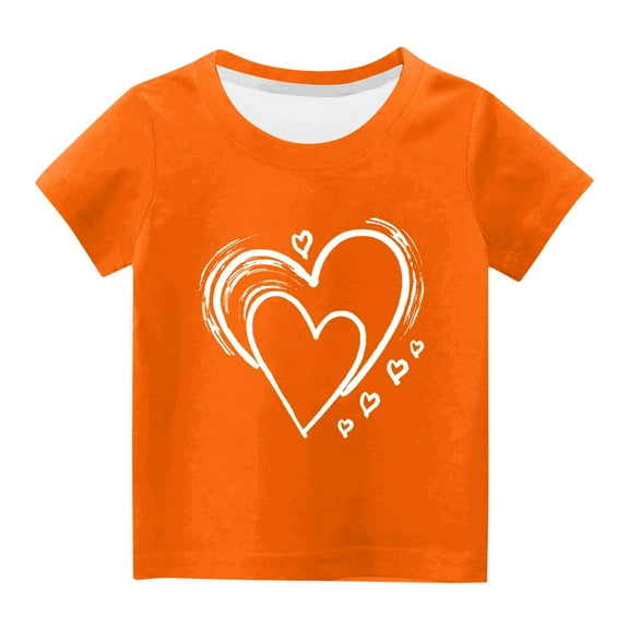 Atogsazn Children's Casual T Shirt Kids Boys Girls Printed Short Sleeve T-shirt Fashion Loose Clothes 01-Orange 6-7 Years