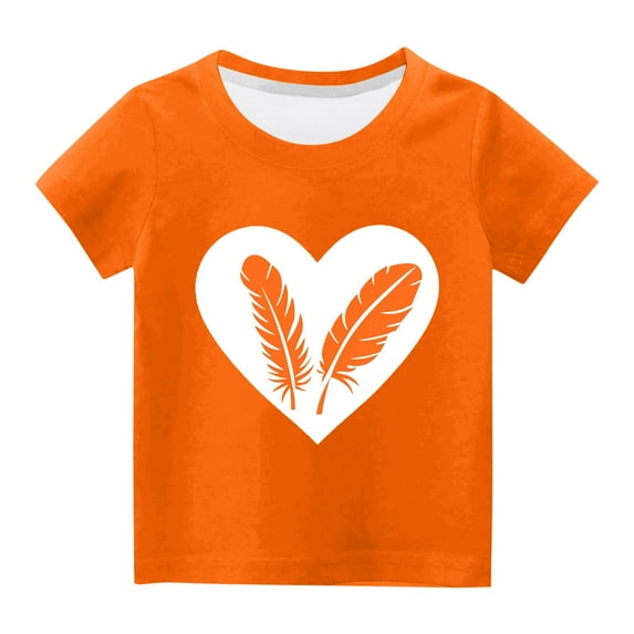 Atogsazn Children's Casual T Shirt Kids Boys Girls Printed Short Sleeve T-shirt Fashion Loose Clothes 02-Orange 14-15 Years