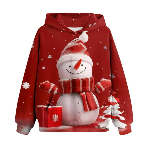 Atogsazn Children's Christmas Hoodies Kids Girls Long Sleeve Hooded Sweatshirts Winter Clothes Tops Fashion 2025 A-Red 5-6 Years