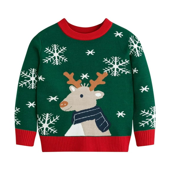 Atogsazn Children's Christmas Sweaters Kids Crewneck Long Sleeve Pullover Sweater Winter Warm Clothing Tops Fashion A-Green 2-3 Years