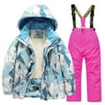 thumbnail image 1 of Atogsazn Children's Fleece Lined Ski Snow Jacket Set Kids Windproof Zip Up Hooded Jackets and Suspender Pants Clothes 04-Hot Pink 9-10 Years, 1 of 3