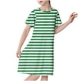 thumbnail image 1 of Atogsazn Children's Girl Dress Kids Casual Striped Crewneck Short Sleeve Dress Summer Clothes Tunic Midi Dress 03-Green 3-4 Years on Clearance, 1 of 6