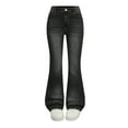 thumbnail image 1 of Atogsazn Children's Girl Flare Leg Jeans Kids Casual Lightweigt Denim Pant High Waisted Trouser with Pocket Clothing 01-Black 6-7Years Fashion, 1 of 7